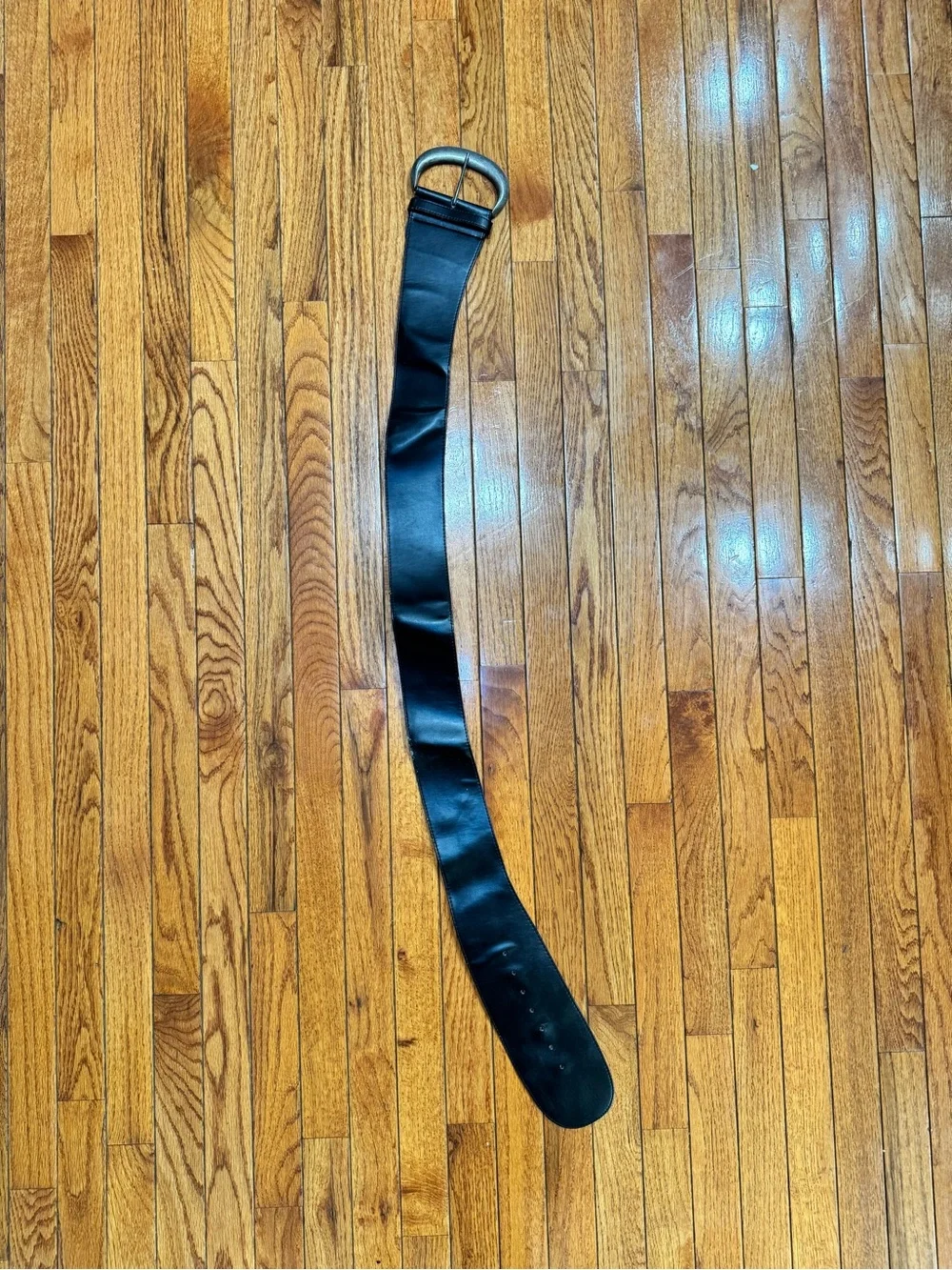 Black Wide Faux Leather Y2K Belt with Metal D-Ring Buckle